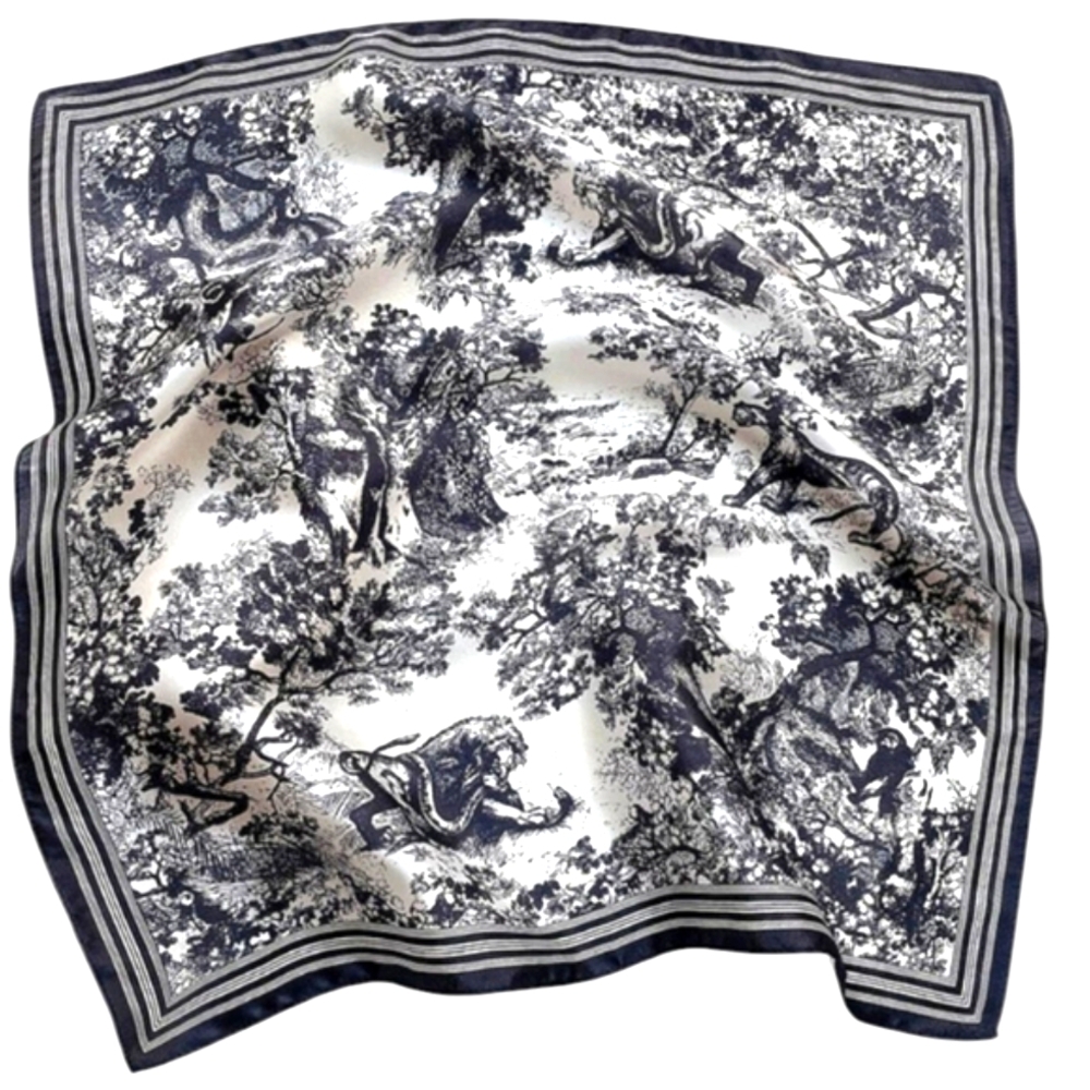 🦄Elegant Blue and White Animal Print Scarf - Picture 3 of 3